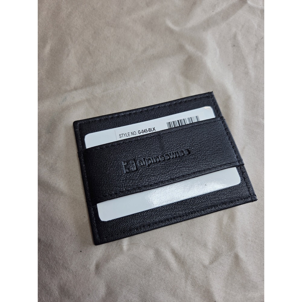 Men's Alpine Swiss Slim Card Holder Wallet Black Leather NWT